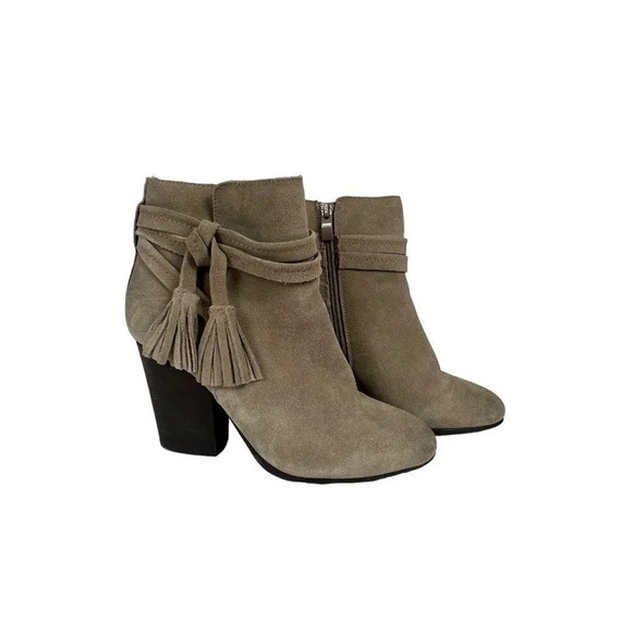 Very Volatile Shoes - Very Volatile Suede Leather Zip Boots Womens US Size 7 Tassels 3.5" Heel Beige